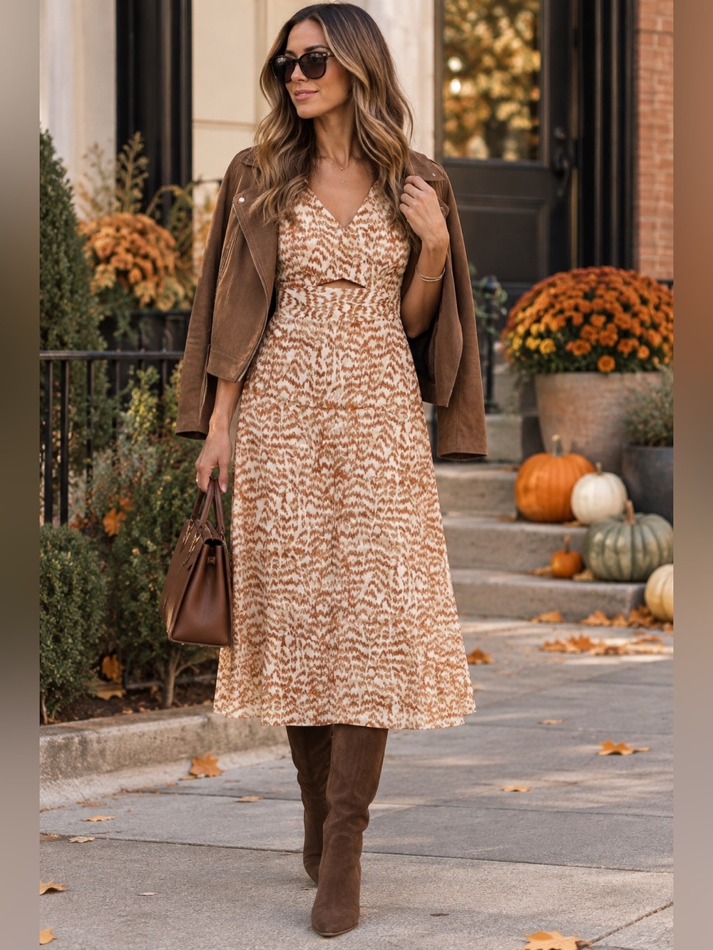 Theory Rust Printed Cut-Out Midi Dress Size 4 Desert Lawn Sleeveless